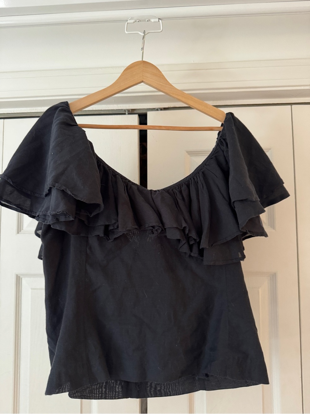 J. Crew Black Off-Shoulder Ruffle Blouse